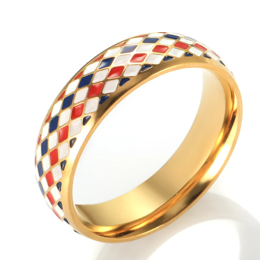 Anel Losango Esmaltado Tricolor