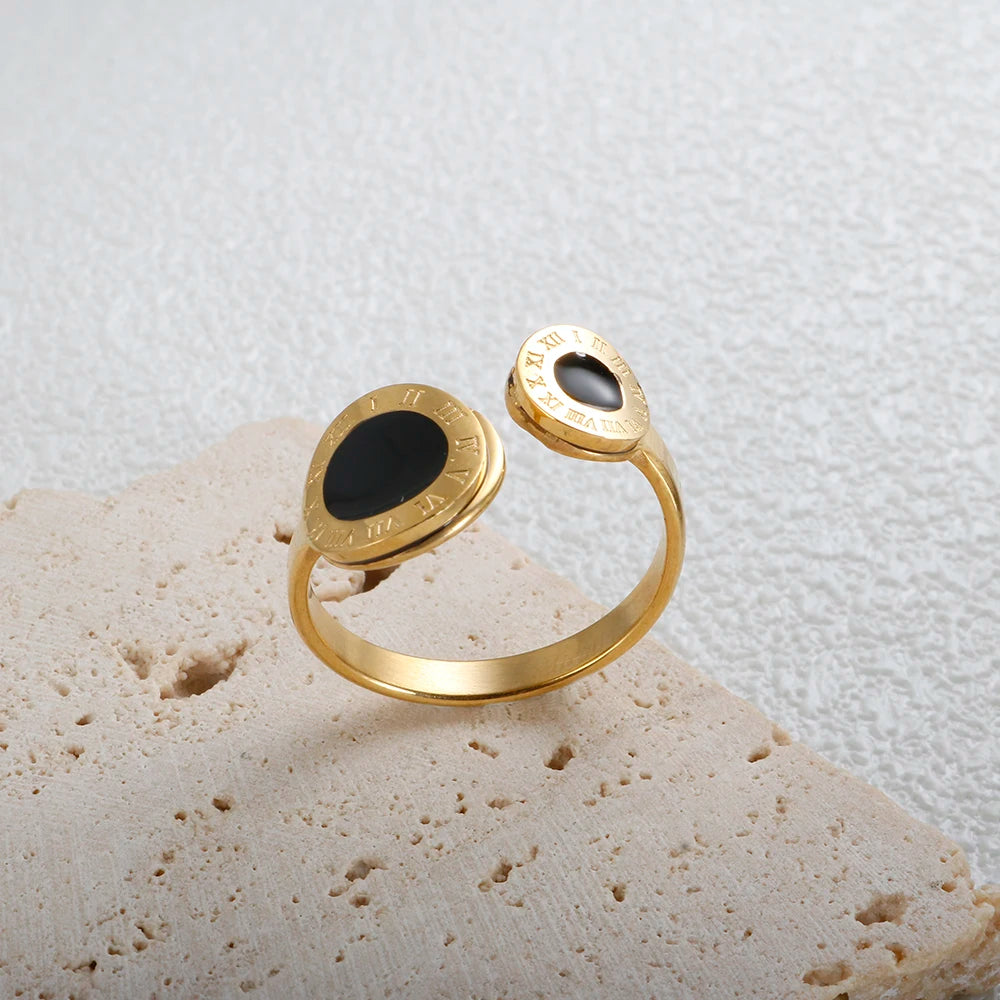 Anel Romana Esmaltado Preto