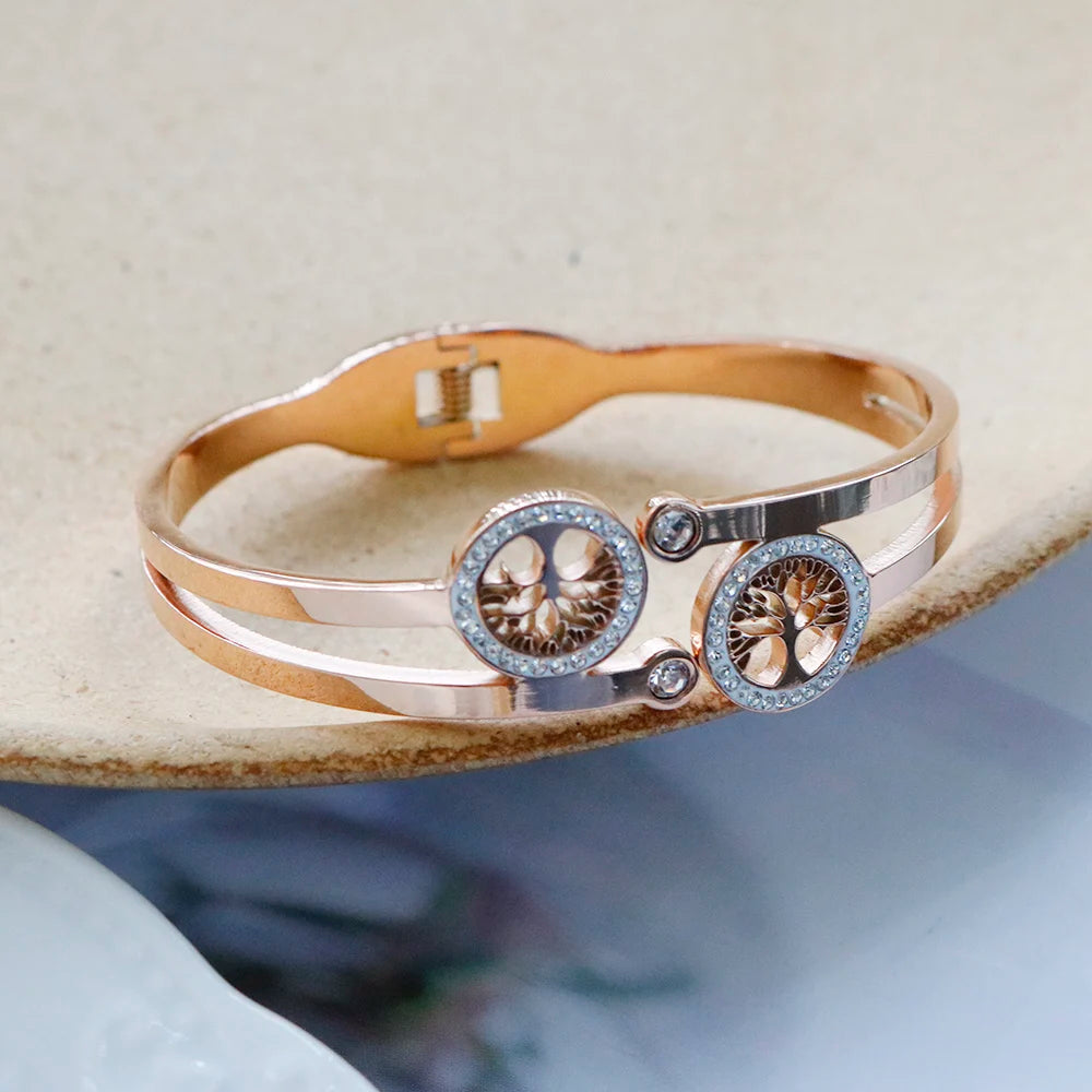 Bracelete Duplo Árvore Da Vida Com Zircônias