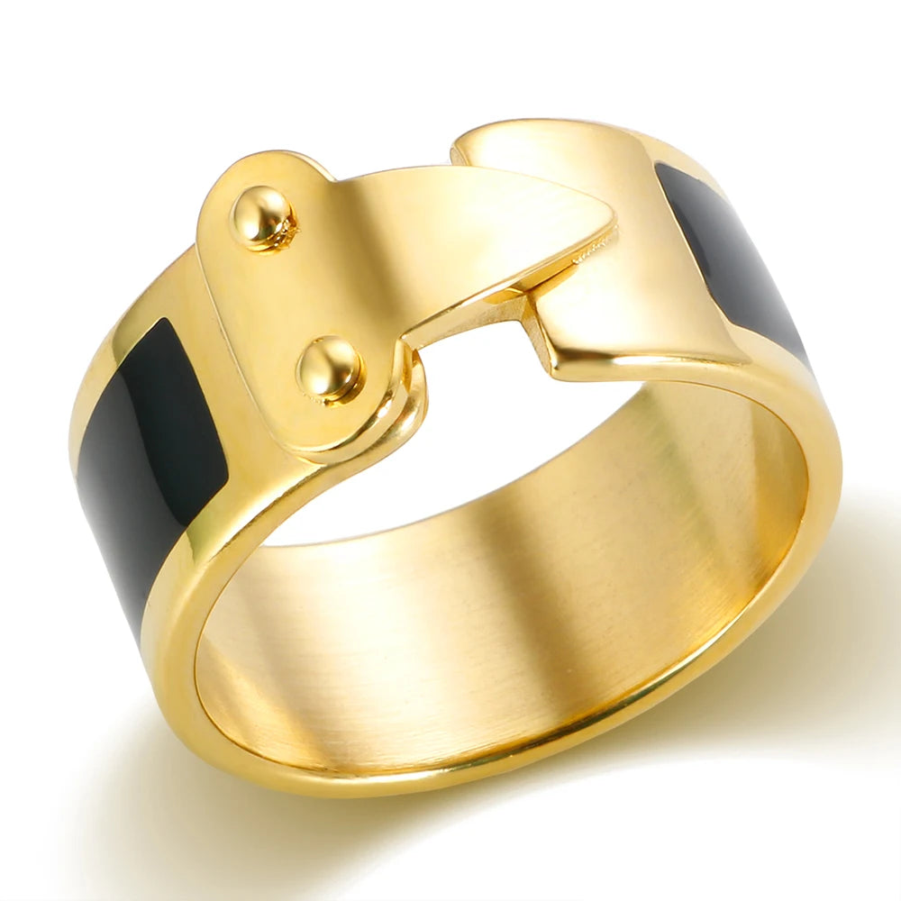 Anel Fivela Esmalte Preto
