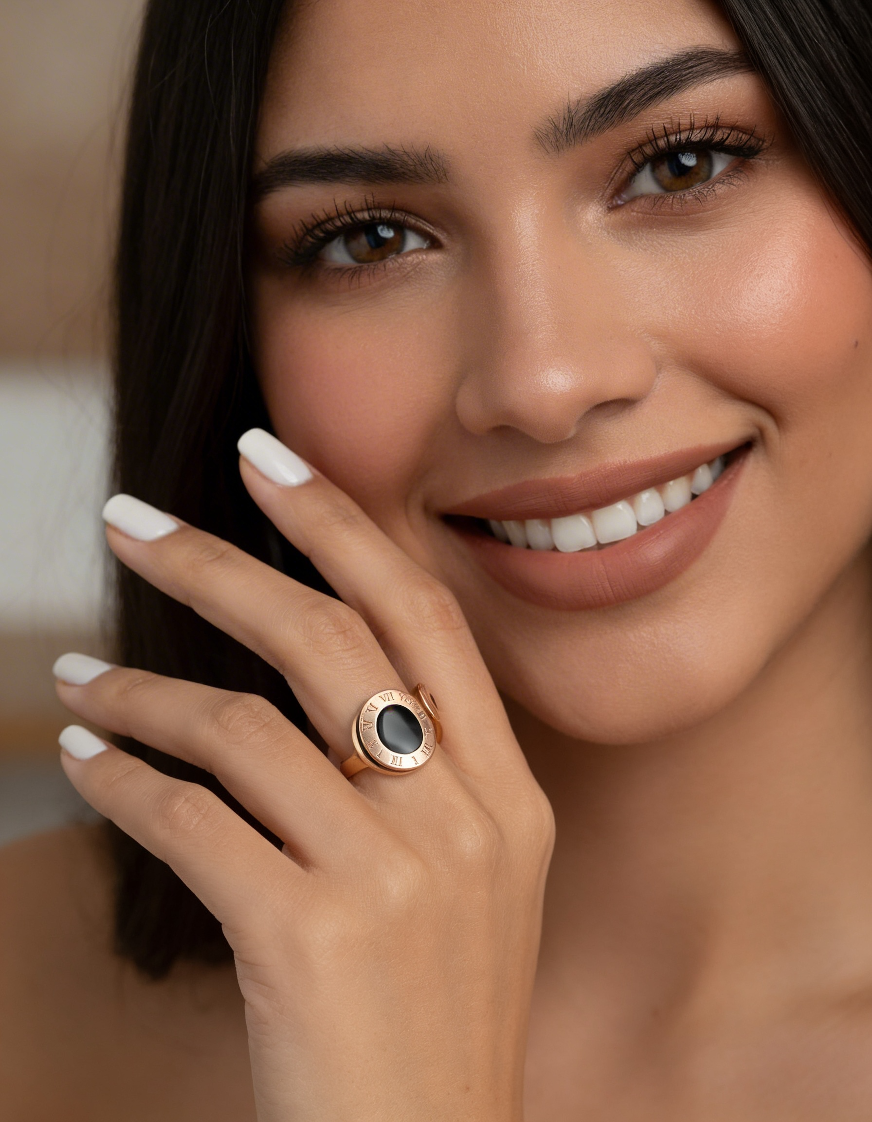 Anel Romana Esmaltado Preto