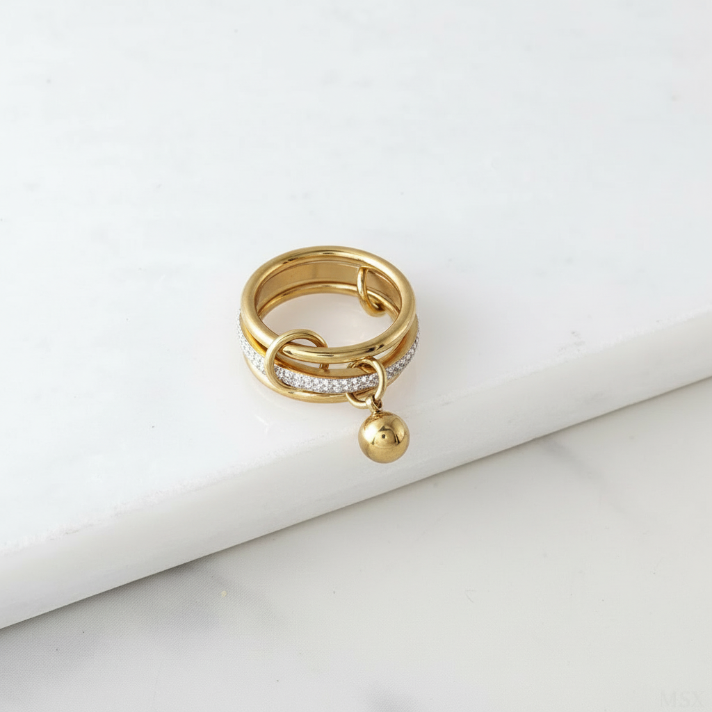 Anel Tríade Charms Cristal & Esfera