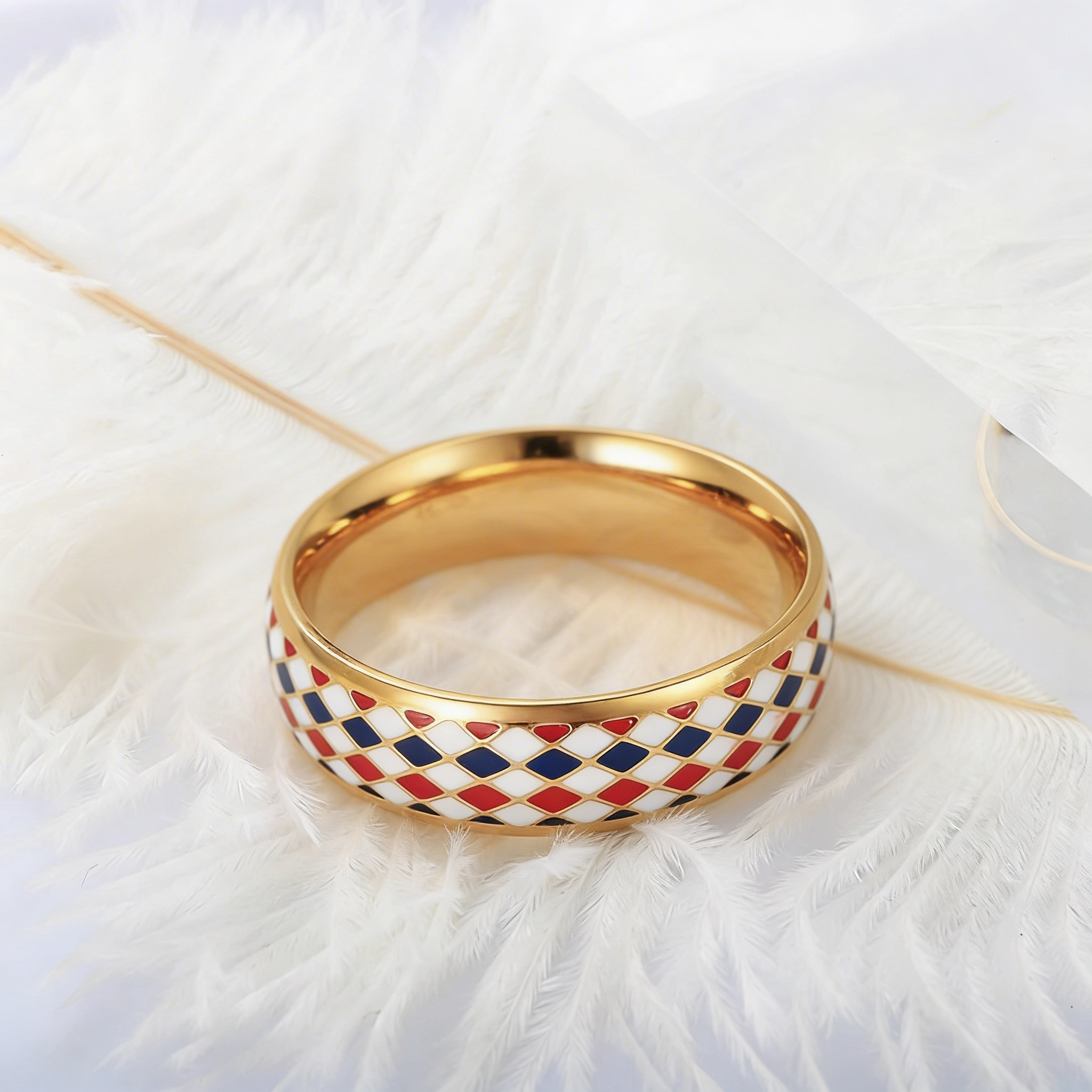 Anel Losango Esmaltado Tricolor